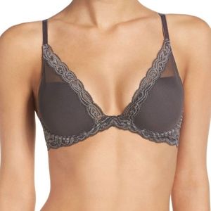 Natori Feathers Contour Plunge Lace T-shirt Bra, Dark Grey, size 32 D